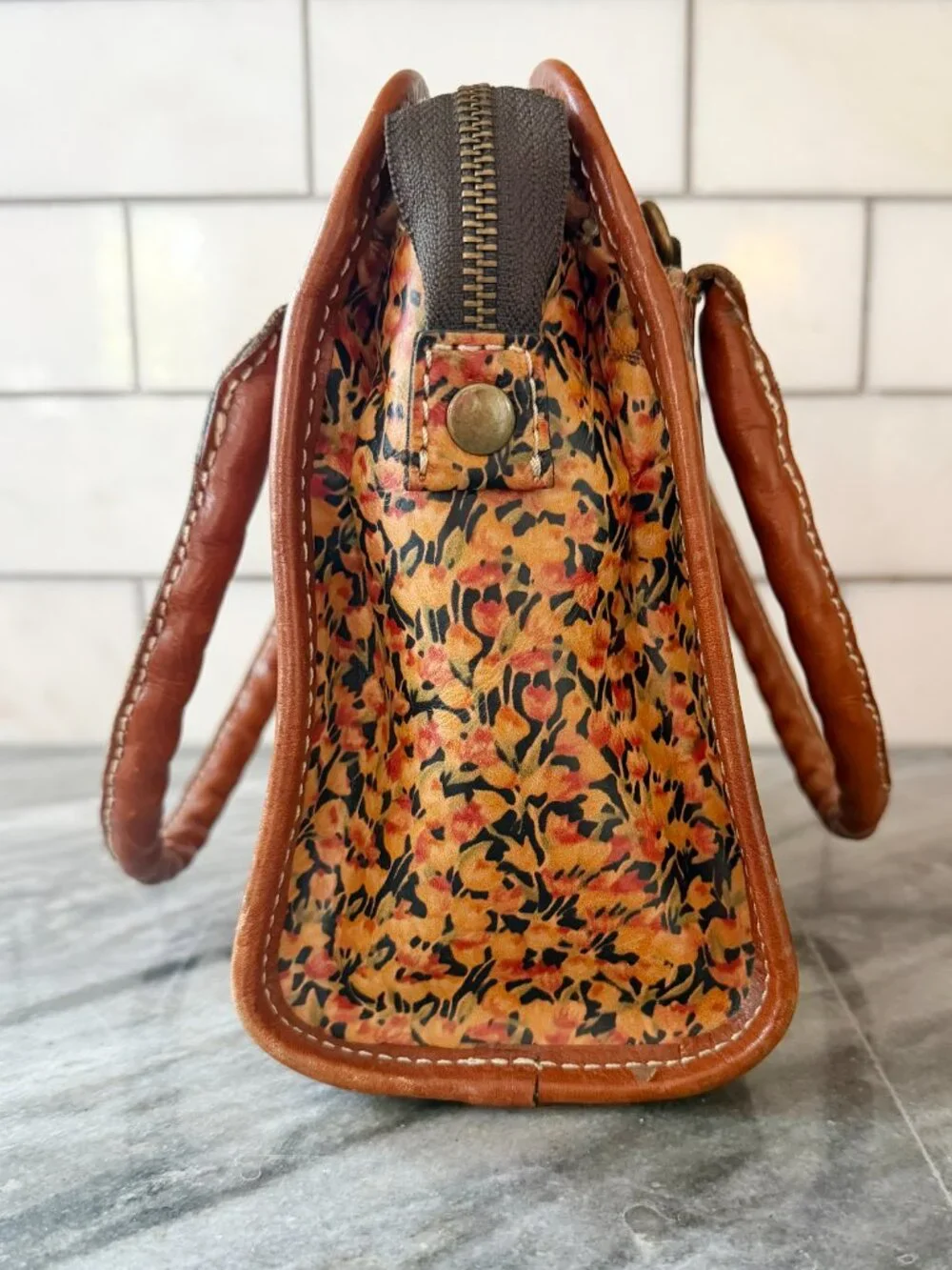 Patricia Nash Mini Blooms Dauphine Leather Satchel Bag Floral Organizer Top Han - Picture 2 of 11